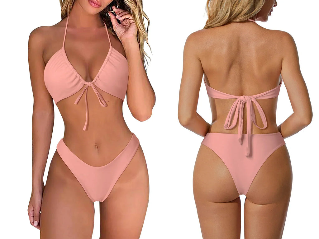 Sexy Micro Bikini Women  2023 New High Cut Swimsuit Summer Swimwear Solid Bathing Suits Beachwear Women Brazilian Push Up Bikini