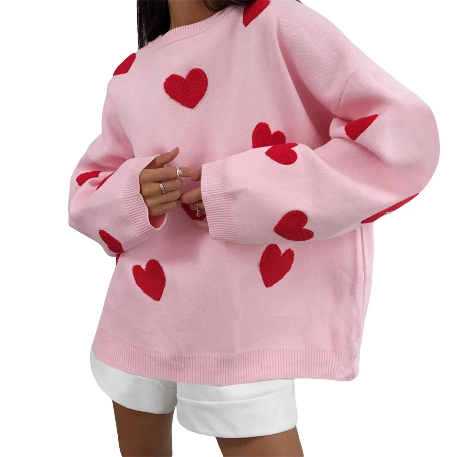 Embroidery Heart Valentine's Day Sweater