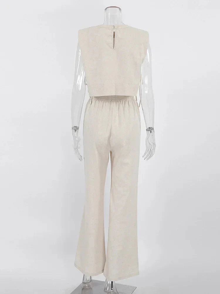 Linen Crop Top & Pants Set