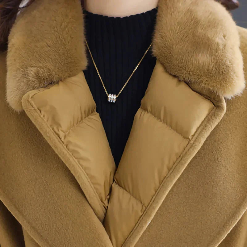 2024 Lady Winter Wool Coats Elegant Natural Fur Long Trench Coats Women Mink Fur Collar Down Coats