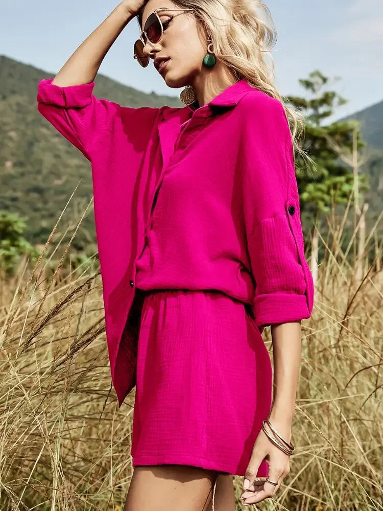 Carmella Linen Long Sleeve Shirt & Shorts Set
