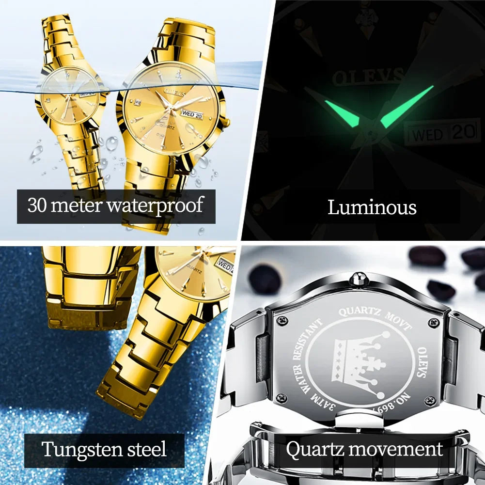 Tungsten Steel Luxury Waterproof Quartz Calendar Watch