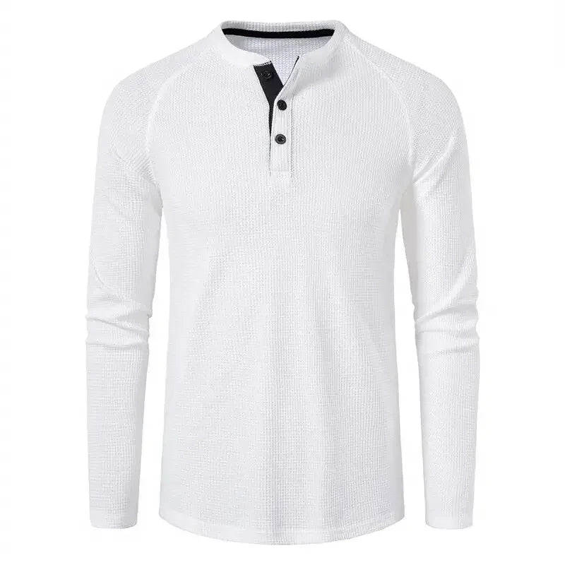 Fashion Waffle Cotton T Shirt Men 2023 Autumn New Slim Fit Long Sleeve Henley Tshirt Men Streetwear Casual Solid Color T-Shirt