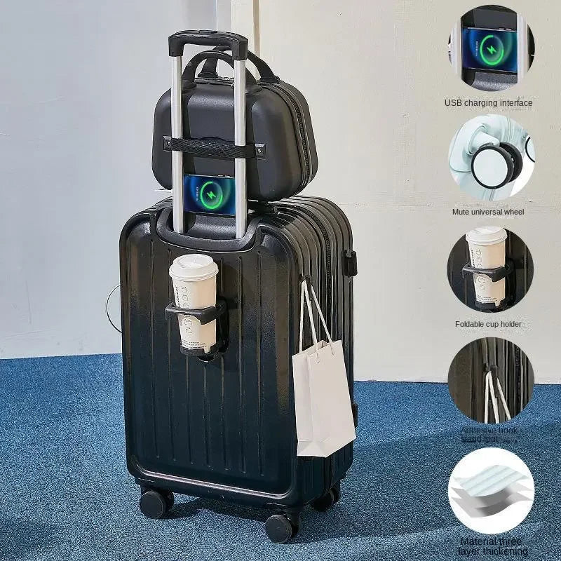 Large Pastel Suitcase With USB Charging Port & Cup Holder