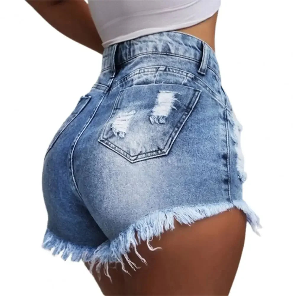 High Waist Fringe Denim Shorts