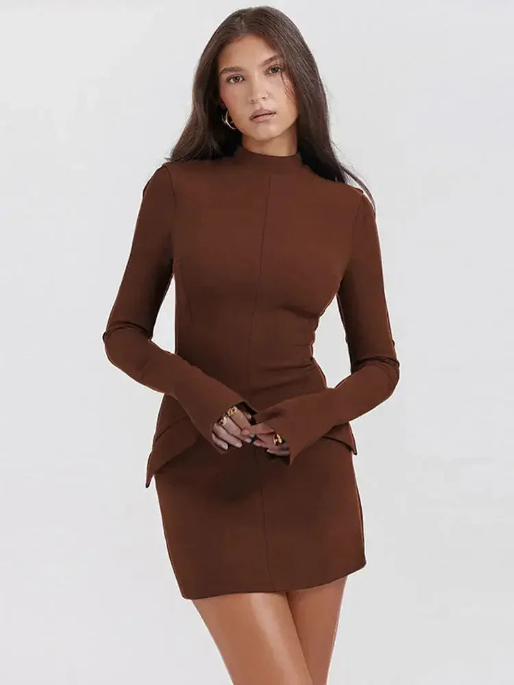 Women Elegant Dark Blue Commuting Mini Dress 2023 Autumn Sexy Pocket Long Sleeve Bodycon Dresses Lady Chic Party Club Robe