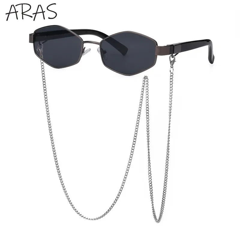 Retro Hexagon With Chain Sunglasses