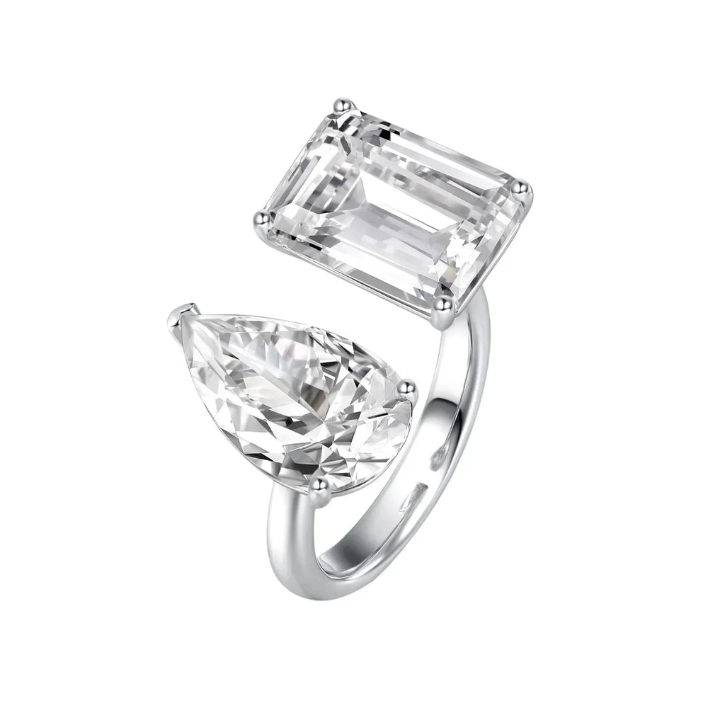 New 925 Sterling Silver Pink White Pear Cut Heart cut Simulated Diamond Wedding Party Open Rings Fine Jewelry Christmas Gifts