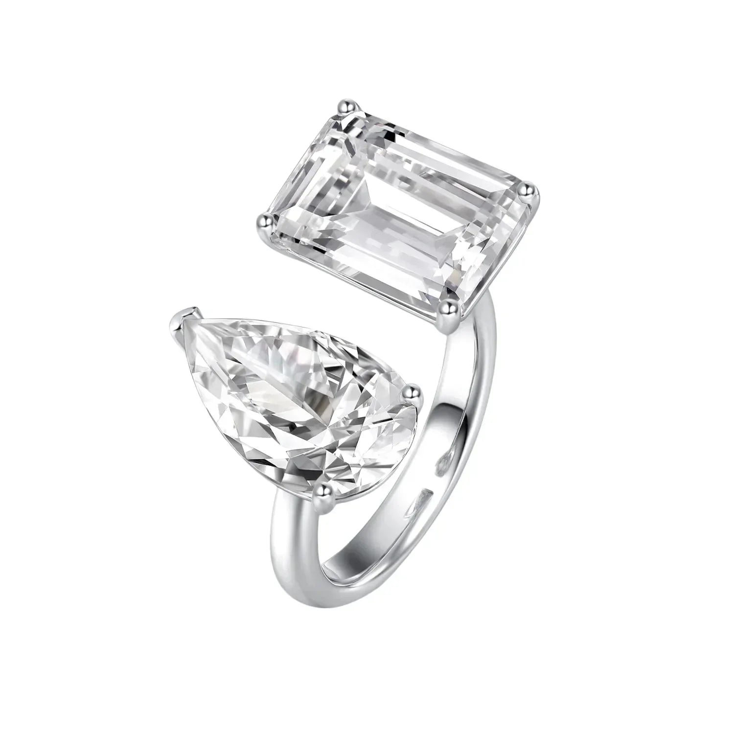 New 925 Sterling Silver Pink White Pear Cut Heart cut Simulated Diamond Wedding Party Open Rings Fine Jewelry Christmas Gifts