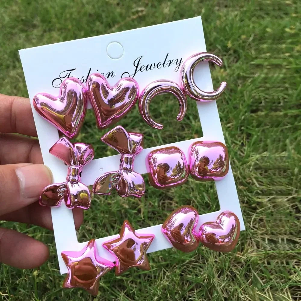Happy Metallic Balloon Stud Earrings Set