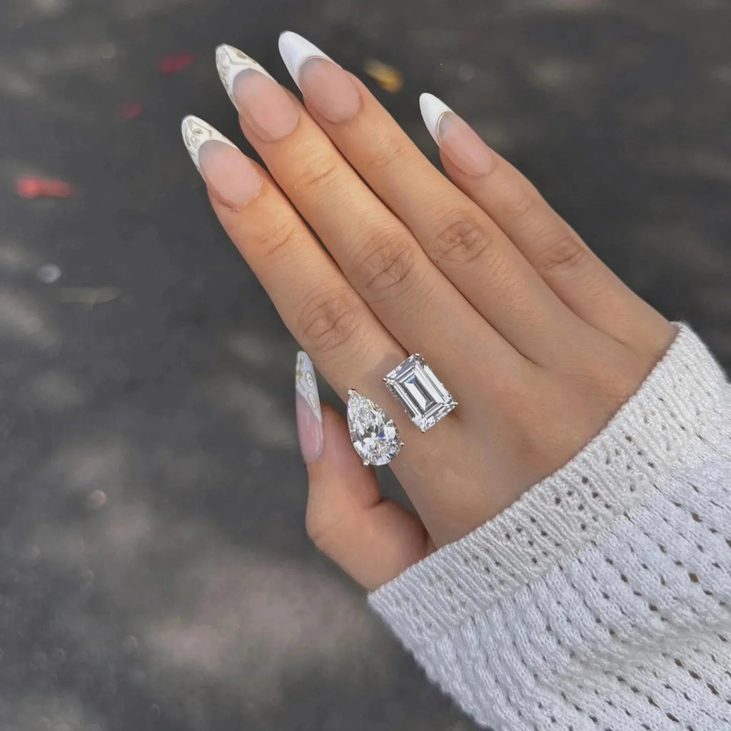 New 925 Sterling Silver Pink White Pear Cut Heart cut Simulated Diamond Wedding Party Open Rings Fine Jewelry Christmas Gifts