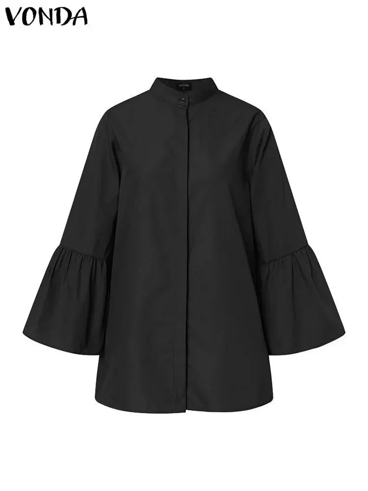 Classic Flare Sleeve Button Up Blouse