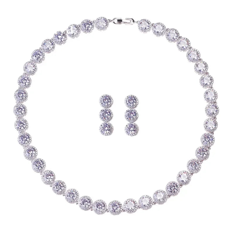 LUX Round White Gold Color AAA Cubic Zircon Jewelry Set