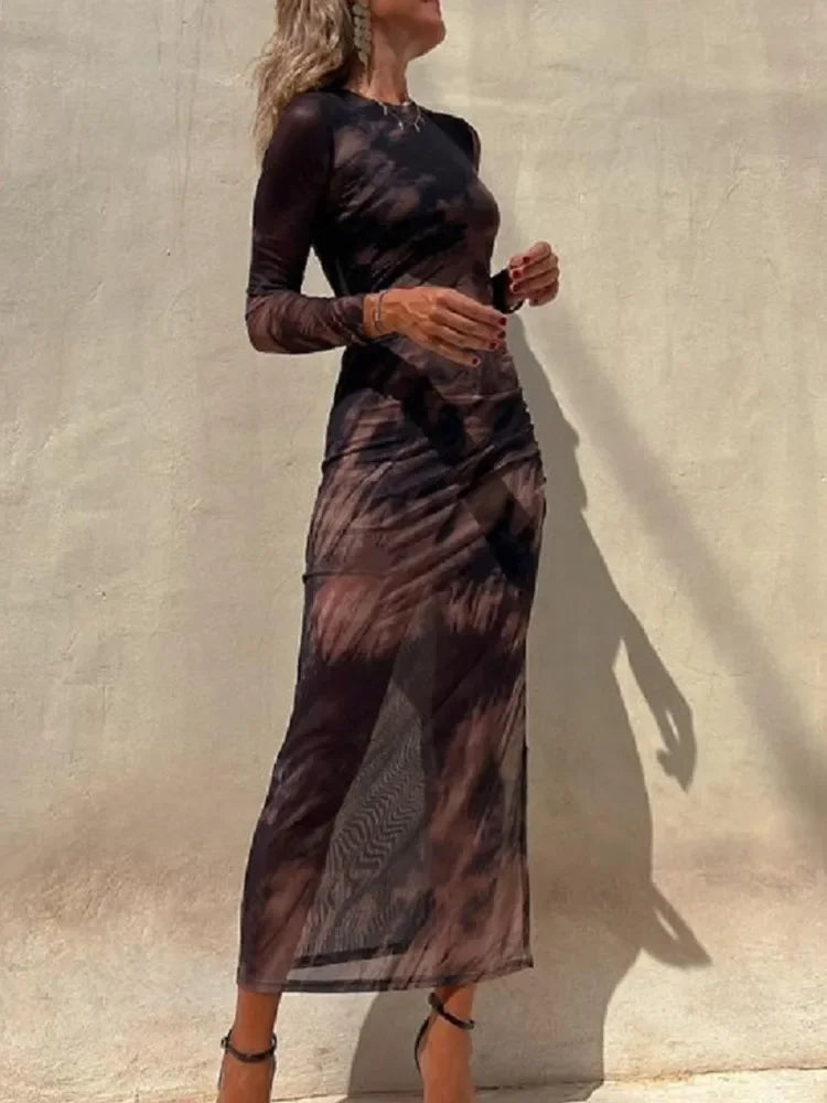 Amy Mesh Long Sleeve Party Dress