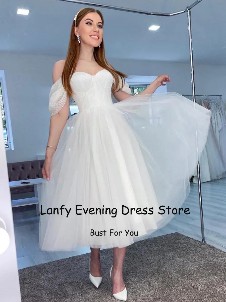 Tulle Little White Wedding Dresses 2023 Sweetheart A-line Short Bride Gowns Tulle Mid Civil Wedding Dress Engagement Skirts