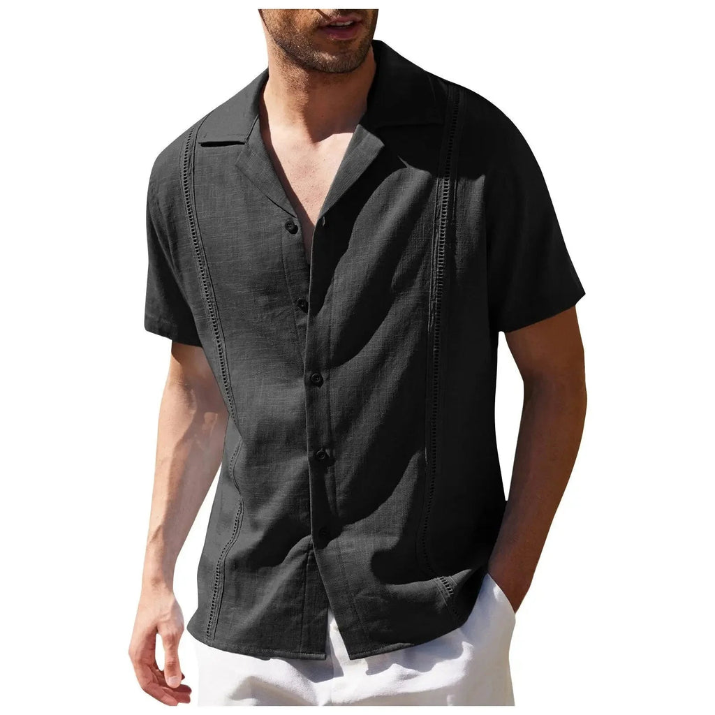 New Arrival Men's Cotton and Linen Short Sleeve T-shirt+Ankle Length Pant Set Solid Shirt+Trousers Home Suits Male Size M-3XL
