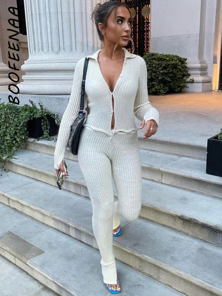 Sunday Comfy Ribbed White Long Sleeve Jumpsuit