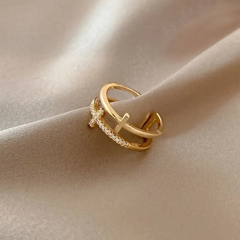 925 Sterling Silver Double Cross Zircon Ring
