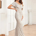 New Butterfly Sleeve Evening Gown Double V Neck Fully Lined Mermaid Wedding Dress Sequined Floor-length Dress