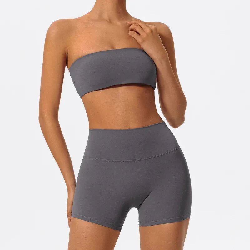 Ctenkevet Women Strapless Bra Suits Gym Workout Yoga Outfit Female Fitness Crop Top Outdoors Activewear Women Underwear Set