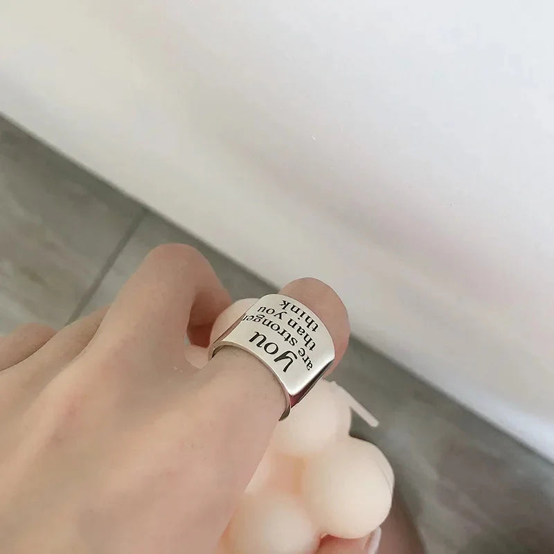 Real 925 Sterling Silver Personality Wide Letters Adjustable Retro Ring Fine Jewelry For Women Party Elegant Accessories