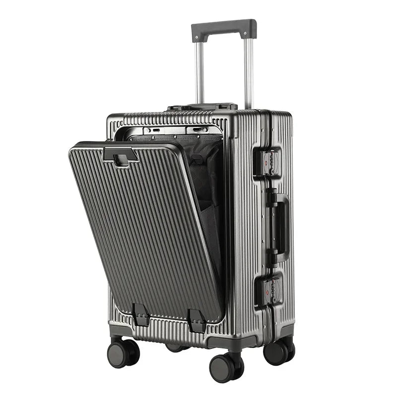 20/24 Inch Aluminum Frame Trolley Case with USB Cup Holder Large Capacity