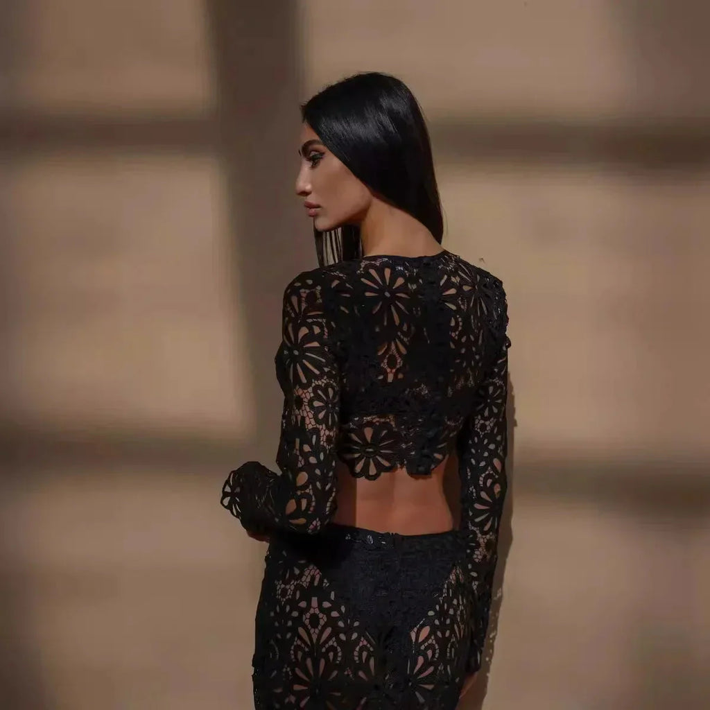 Boho Tribe Long Sleeve Lace Top & Skirt Set