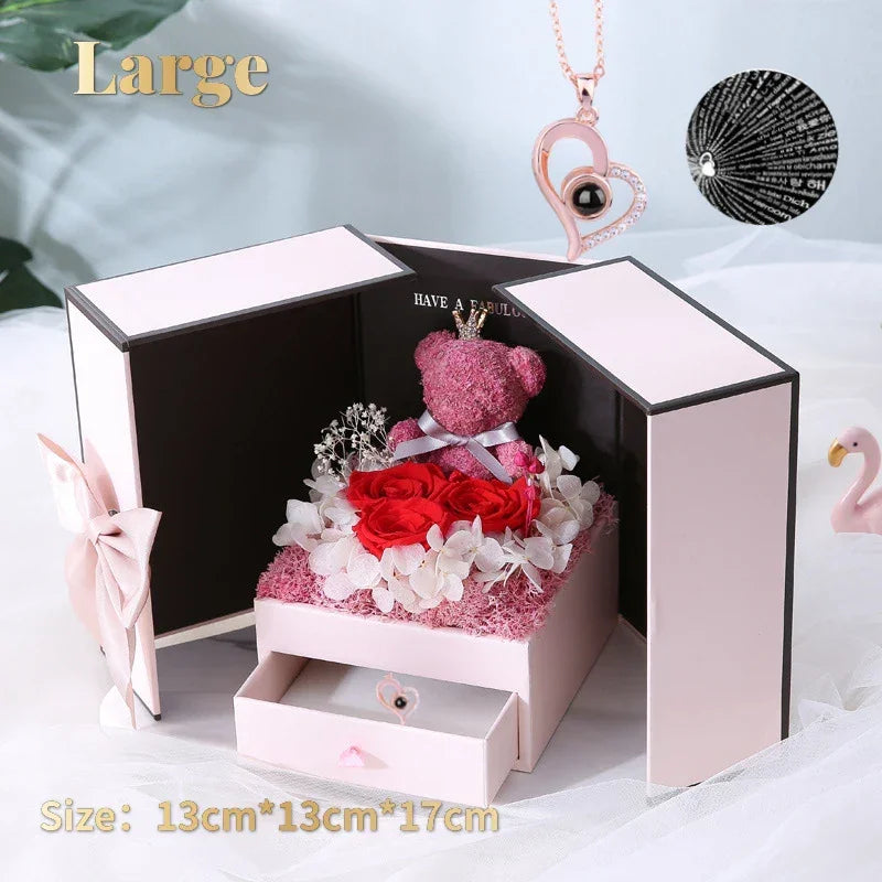 Eternal Rose Bear Box with Necklace