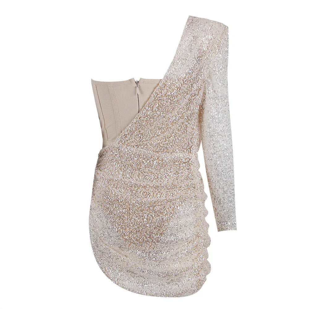 Goddess Sequin One Shoulder Mini Dresses