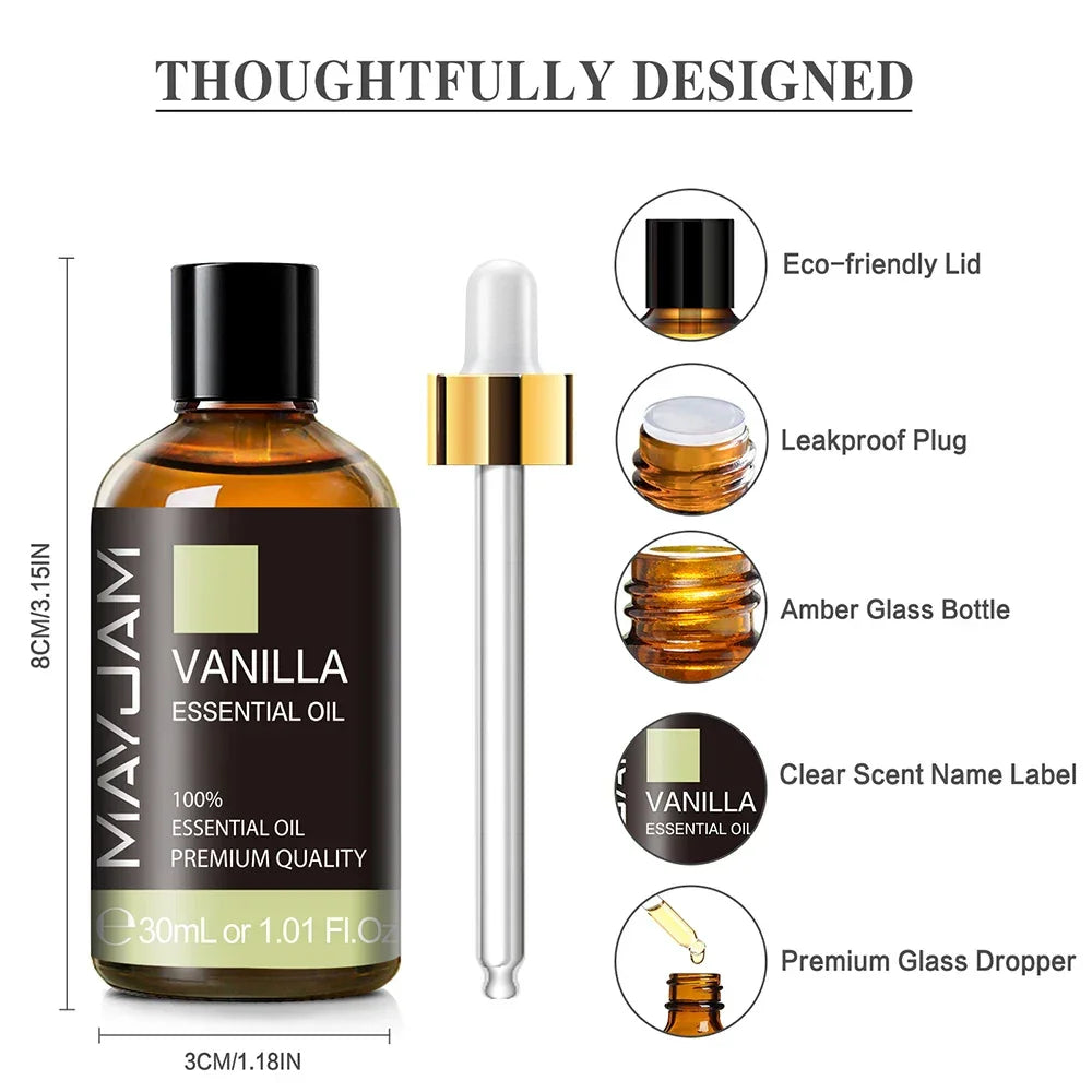 MAYJAM 30ml Pure Natural Essential Oils Vanilla Mint Citronella Grapefruit Sweet Orange