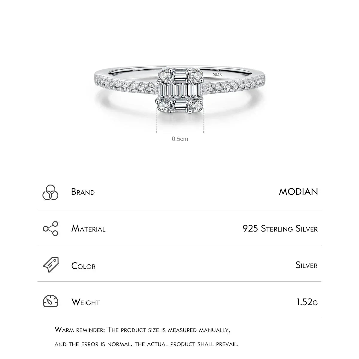 Solid 925 Sterling Silver CZ Ring
