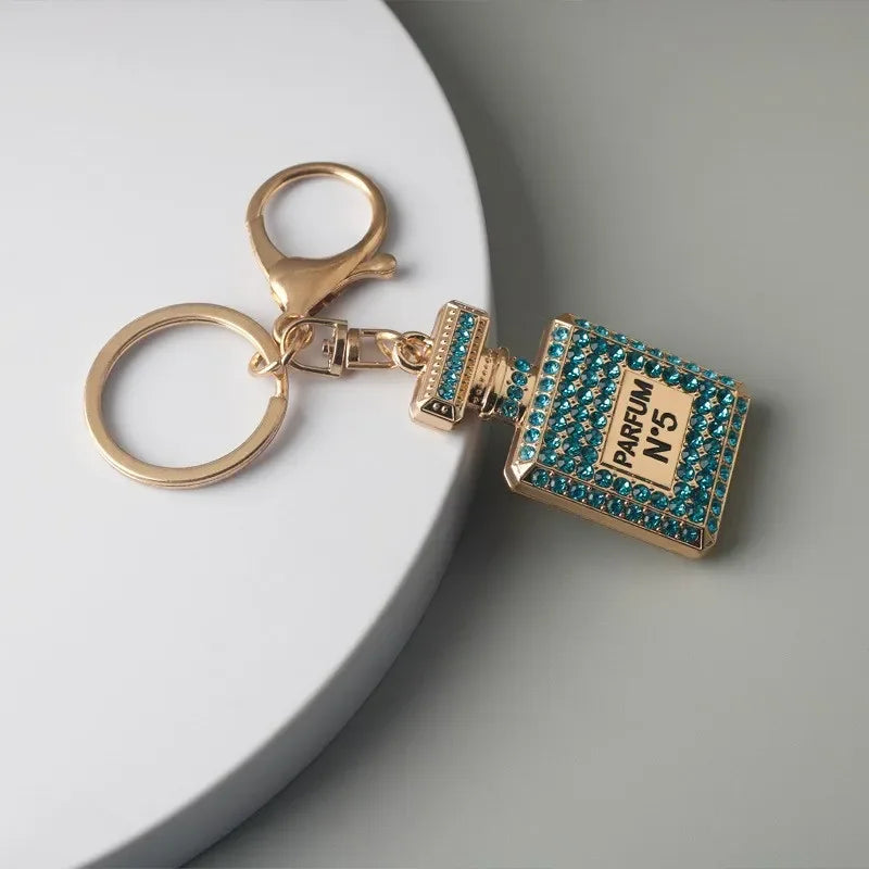 Crystal Keychain With Shiny Rhinestone Keyrings Perfume Bottle Shape Pendant For Lady Girls Bag Wallet Hanging Ornament Gifts