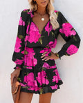 Spring Floral Lantern Sleeve Ruffle Mini Dress