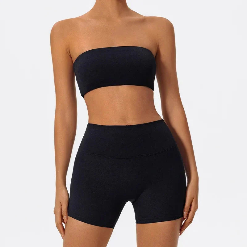 Ctenkevet Women Strapless Bra Suits Gym Workout Yoga Outfit Female Fitness Crop Top Outdoors Activewear Women Underwear Set