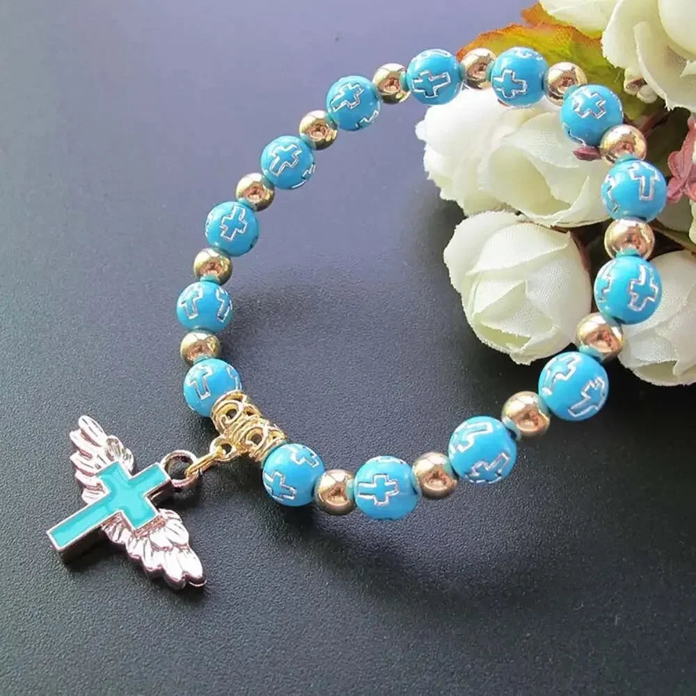 Angel Wing Cross Rosary Bracelets