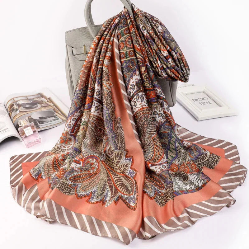 180*90cm Luxury Brand Women Summer Silk Scarves Shawl Lady Wrap Soft Female Europe Designer Beach Bandanna foulard muffler pareo