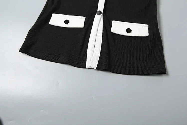 Cutenew Classic Women 2 Piece Set Trend Panelled Single Breasted Sleeveless Tanks+Elastic Waist Shorts Female Matching Outfits