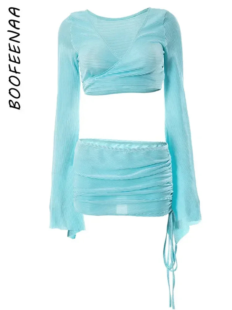 Destiny Beach Club Flared Long Sleeve Top & Skirt Set