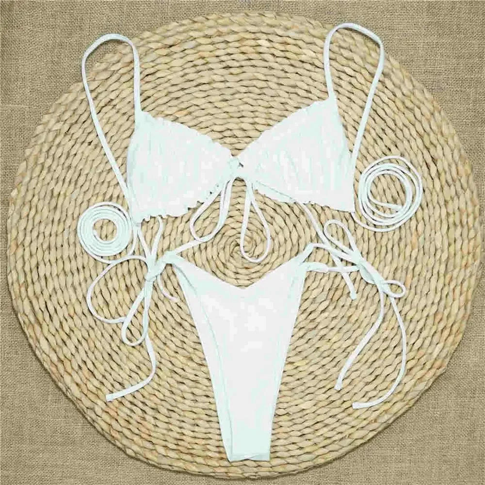Bikinis 2025 Woman 3 Colors Sexy Ruffled Frilled Bikini Women Swimwear Female Swimsuit Two-piece Bikini set Lace Up Bathing Suit