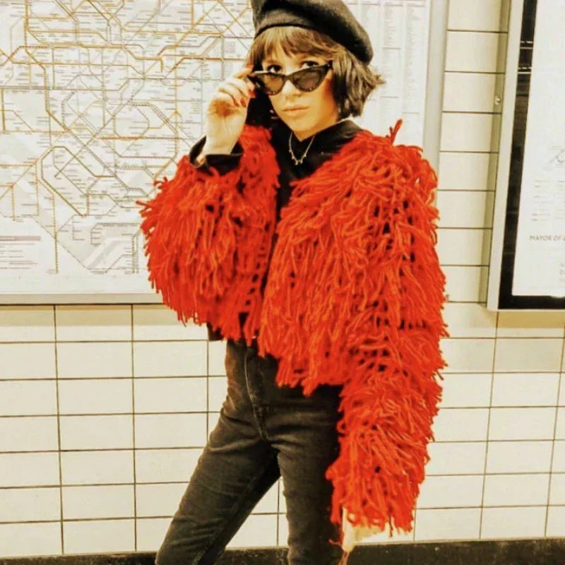 Trendy Handmade Fringe Coat