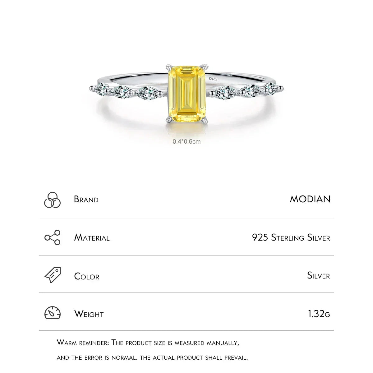 LUX 925 Sterling Silver Exquisite Sparkling Emerald Cut Ring