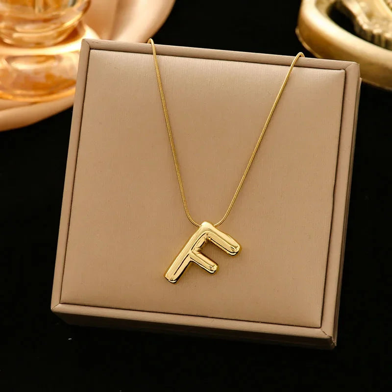 Stainless Steel Chain Gold Plated Letter Necklaces Chunky Alphabet Balloon Bubble Initial Pendant Necklace for Women Men Jewelry