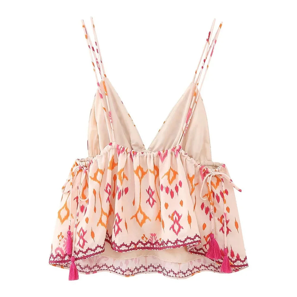 Women's Embroidery Beaded Print Short Top