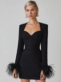 Sexy Long Sleeve Feather Mini Bodycon Dress