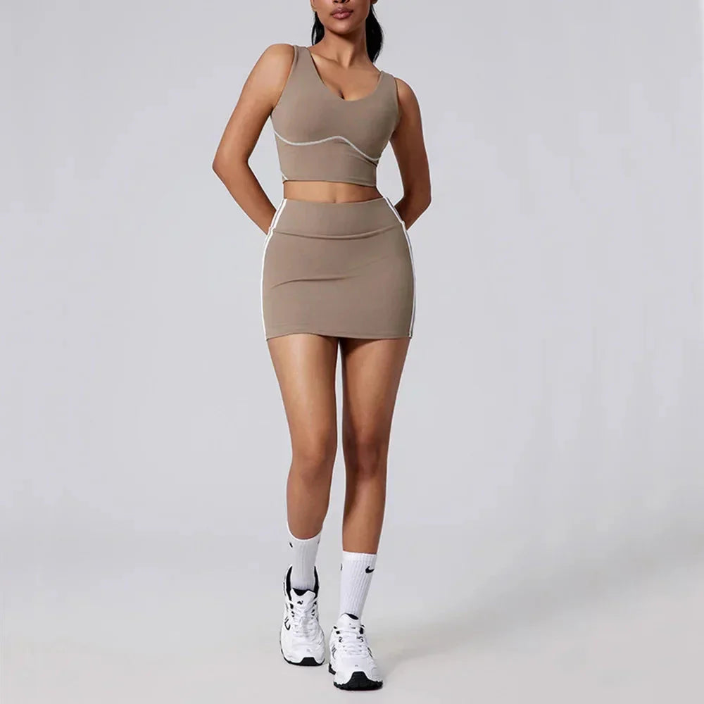 2025 1/2PCS High Waist Anti Shorts Yoga Set Women Sport Bra Gym Workout Skirt Fitness Sports Active Suit Tennis Badminton Wear