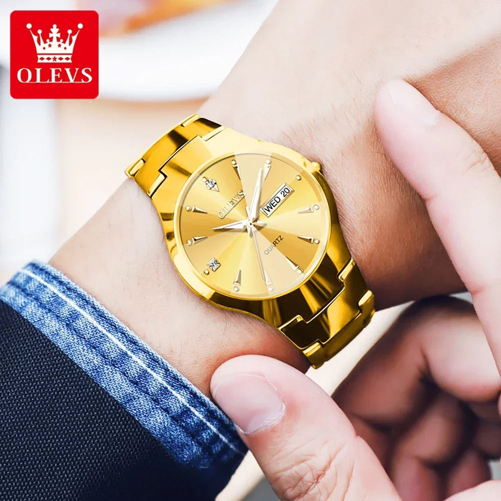 Tungsten Steel Luxury Waterproof Quartz Calendar Watch