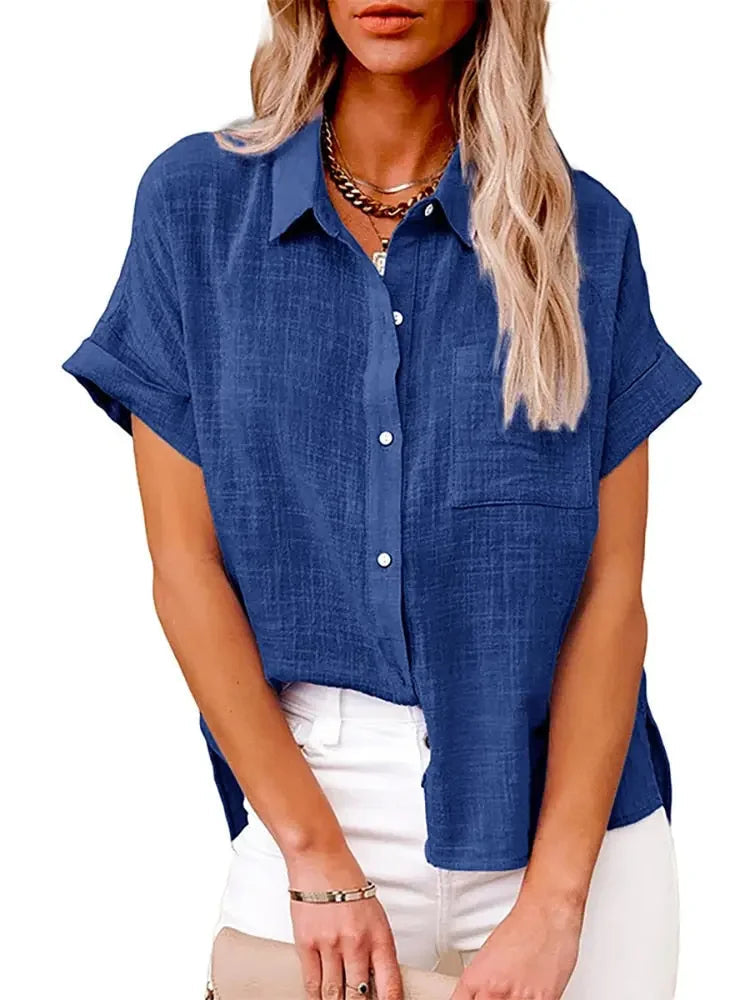 Women Summer Linen Oversized Shirt Vintage Harajuku Short Sleeve Loose Blouse Elegant Chic Tunis 2022 Women Tops Streetwear