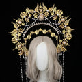 Sun Goddess Angel KC Halo Crown Headpiece Queen Anna Baroque Pearl Tiara Headband Lolita Collection Gothic Accessories