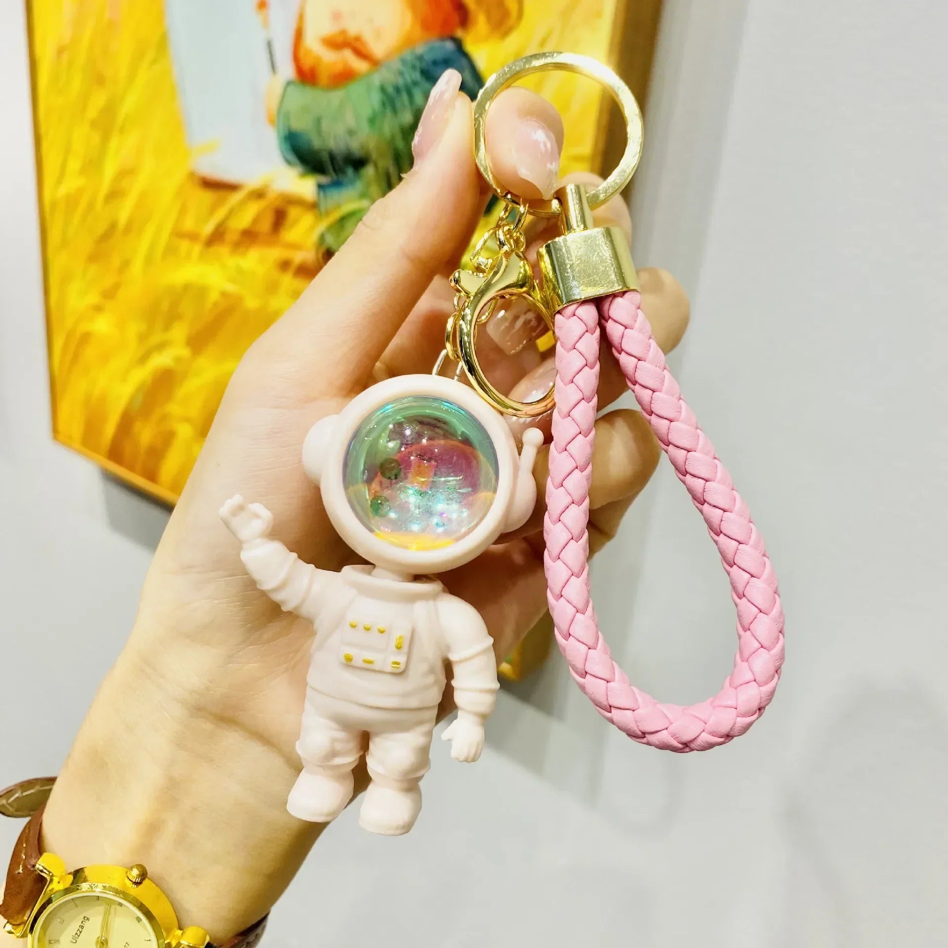 Cartoon Spaceman Light Glowing Keychain Sunset Light Luminous Keychain Female Cute Space Astronaut Couple Key Chain Bag Hanging