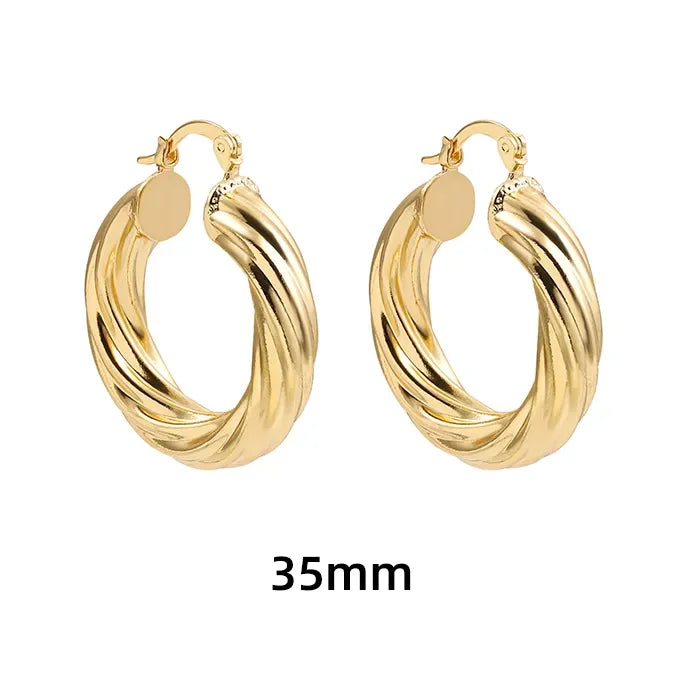 New Trendy Geometric Twisted Thick Hoop Earrings Fashion Gold Color Big Round Circle Earrings for Women Punk Hiphop Jewelry Gift